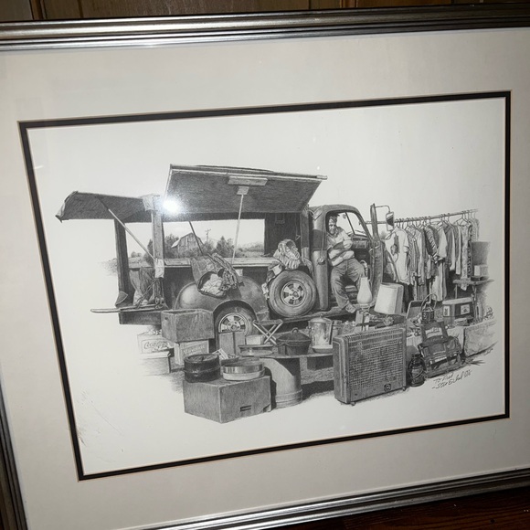 RARE Vintage Flea Market Detailed Framed Drawing Signed - Picture 6 of 15